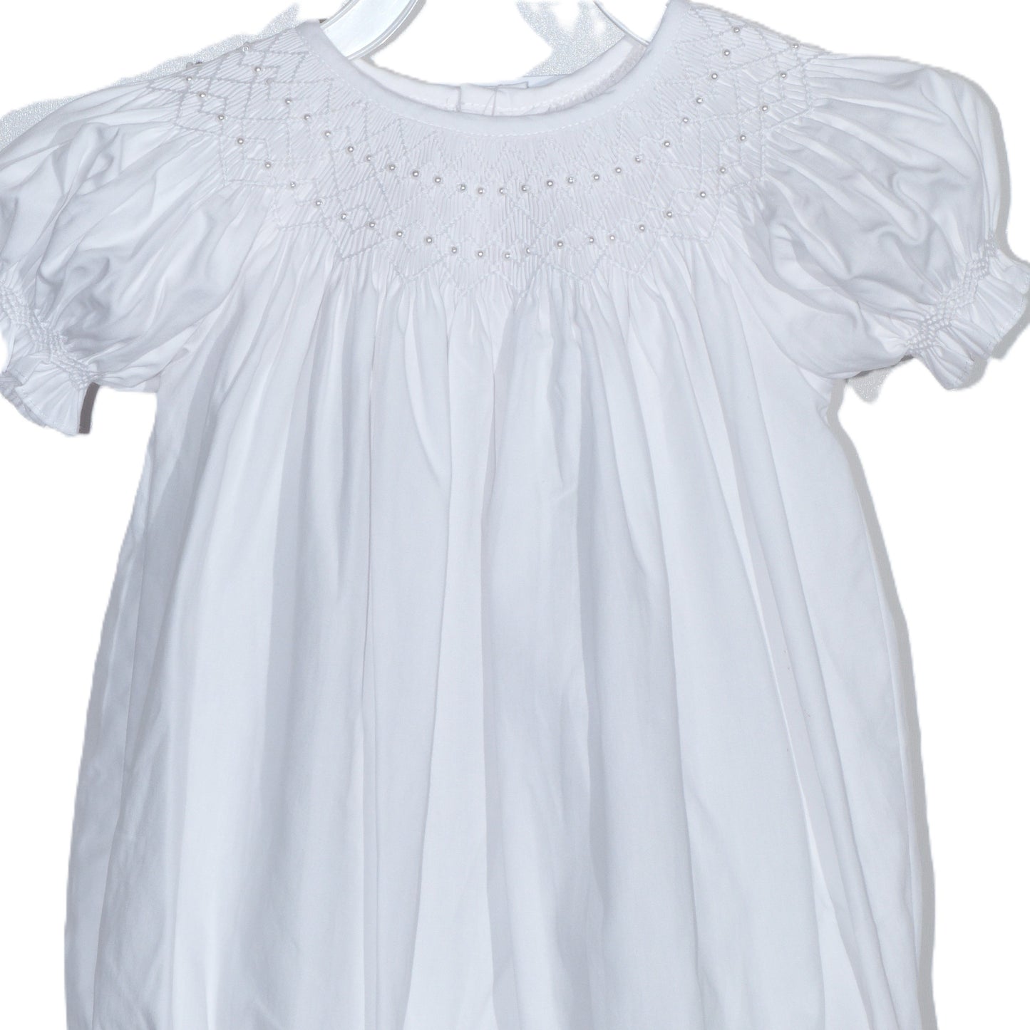 White Geo Pearl Smocked Short Sleeve Bubble