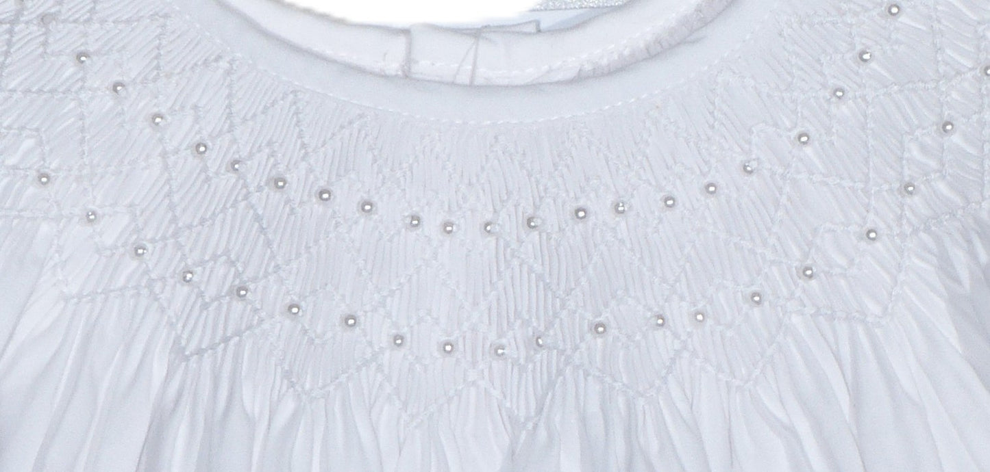 White Geo Pearl Smocked Short Sleeve Bubble