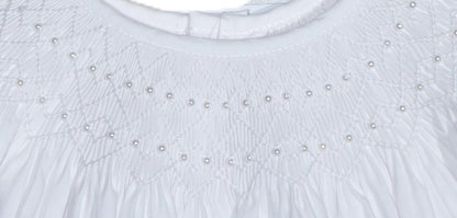 White Geo Pearl Smocked Short Sleeve Bubble