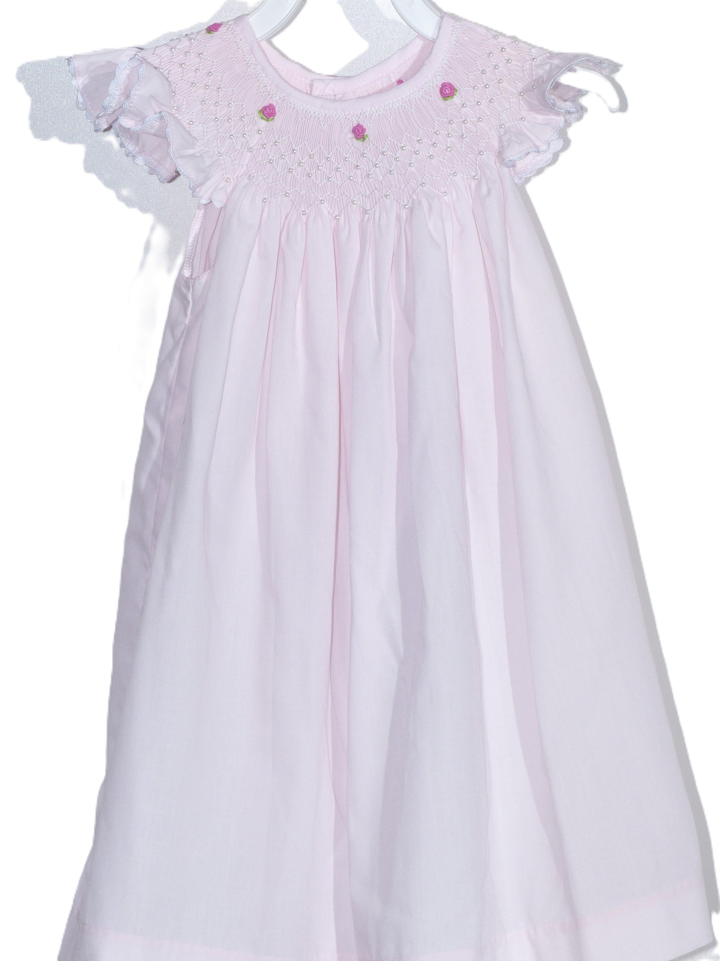 Pink Geometric Smocked with Flowers Angel Sleeve Dress