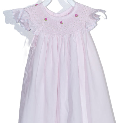 Pink Geometric Smocked with Flowers Angel Sleeve Dress