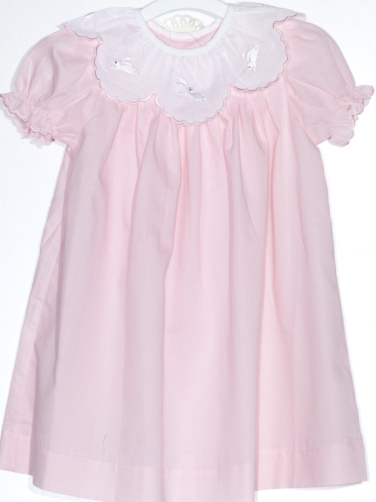 Pink Bunny Embroidered With Scalloped Collar Dress