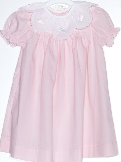 Pink Bunny Embroidered With Scalloped Collar Dress