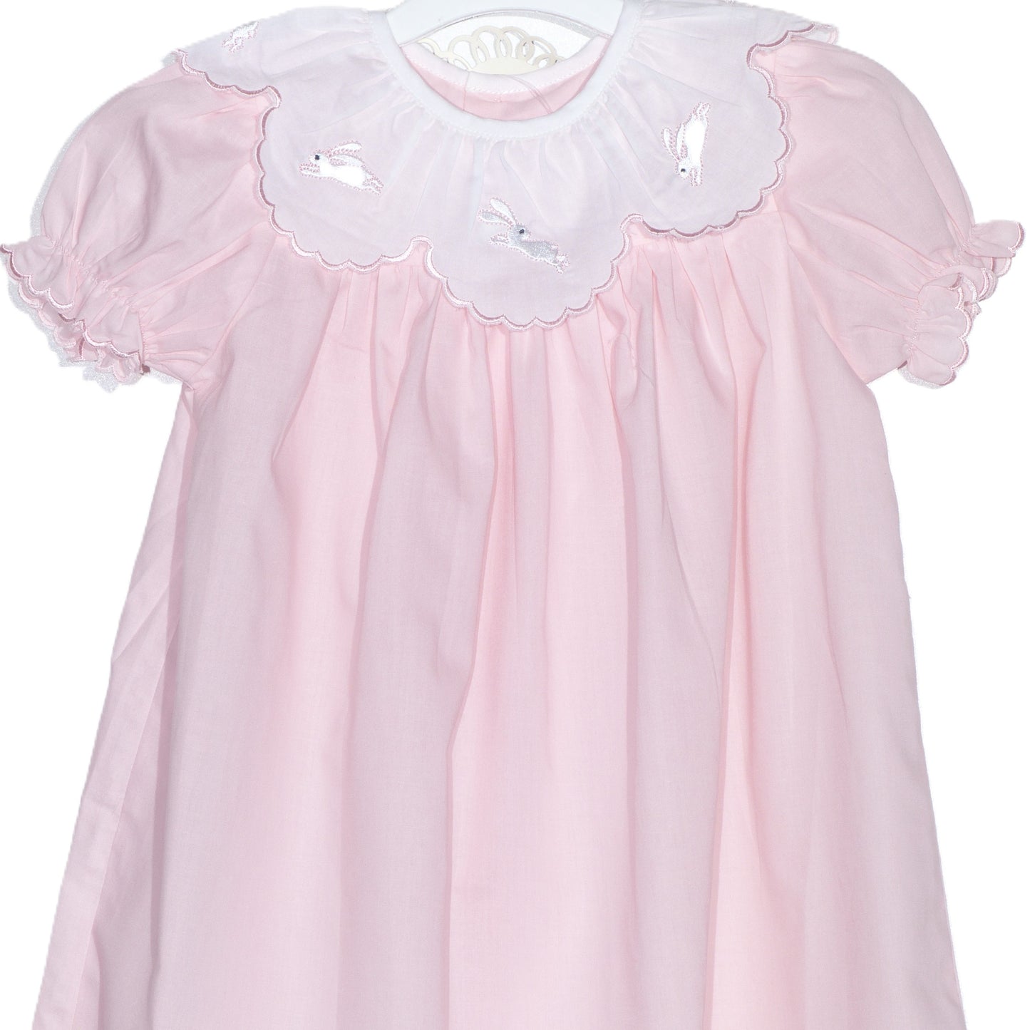 Pink Bunny Embroidered With Scalloped Collar Dress