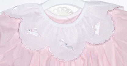 Pink Bunny Embroidered With Scalloped Collar Dress