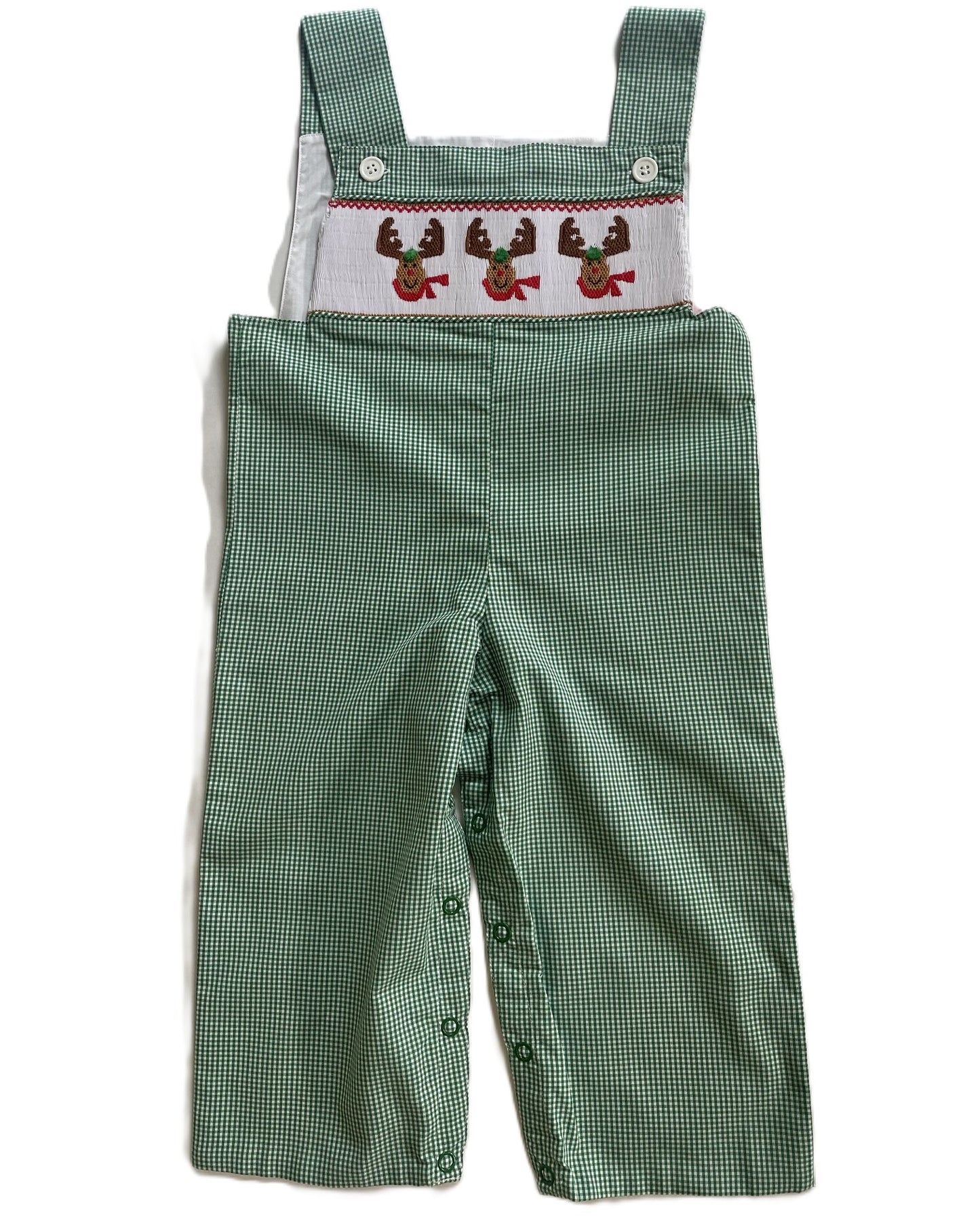 Green Gingham RUDOLPH Hand-Smocked Boy Longall