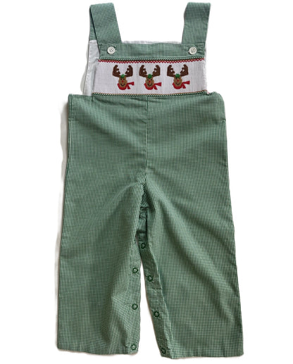 Green Gingham RUDOLPH Hand-Smocked Boy Longall