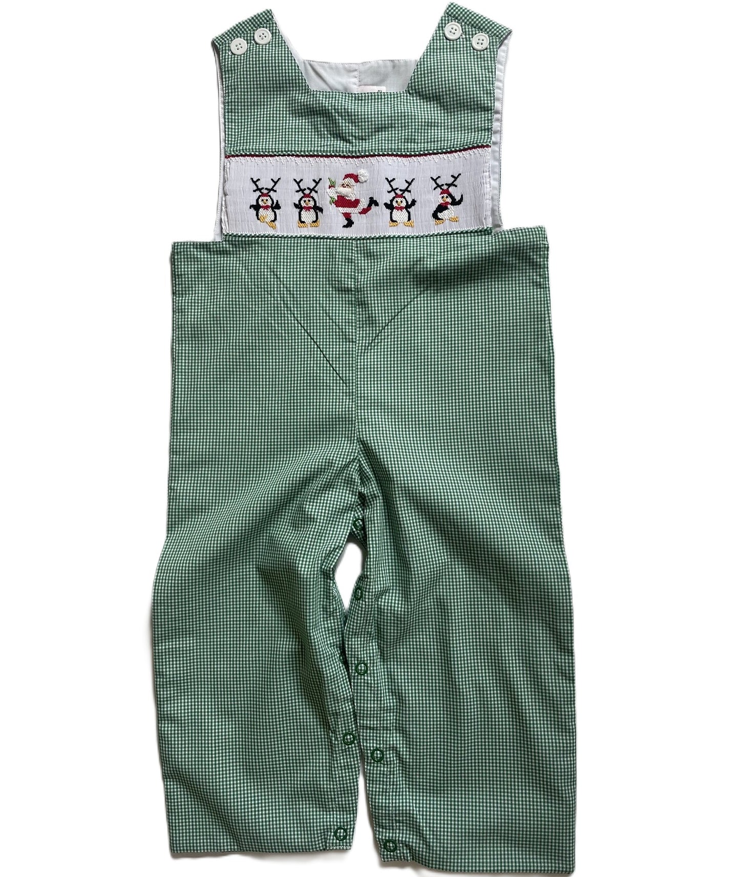 Green Gingham SANTA DANCING Hand-Smocked Boy Longall