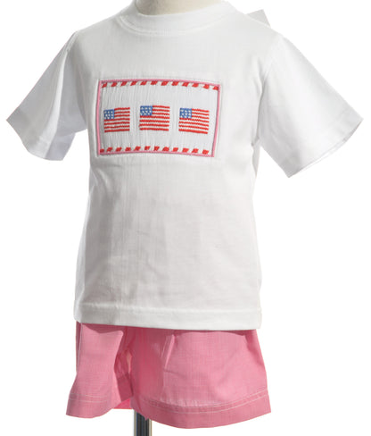 Red Gingham Flag Smocked Boy Short Set