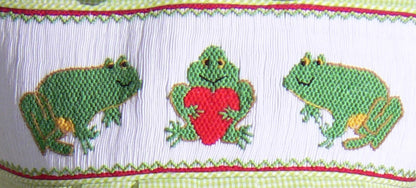 Green Frog with Heart Smocked Boy Shortall