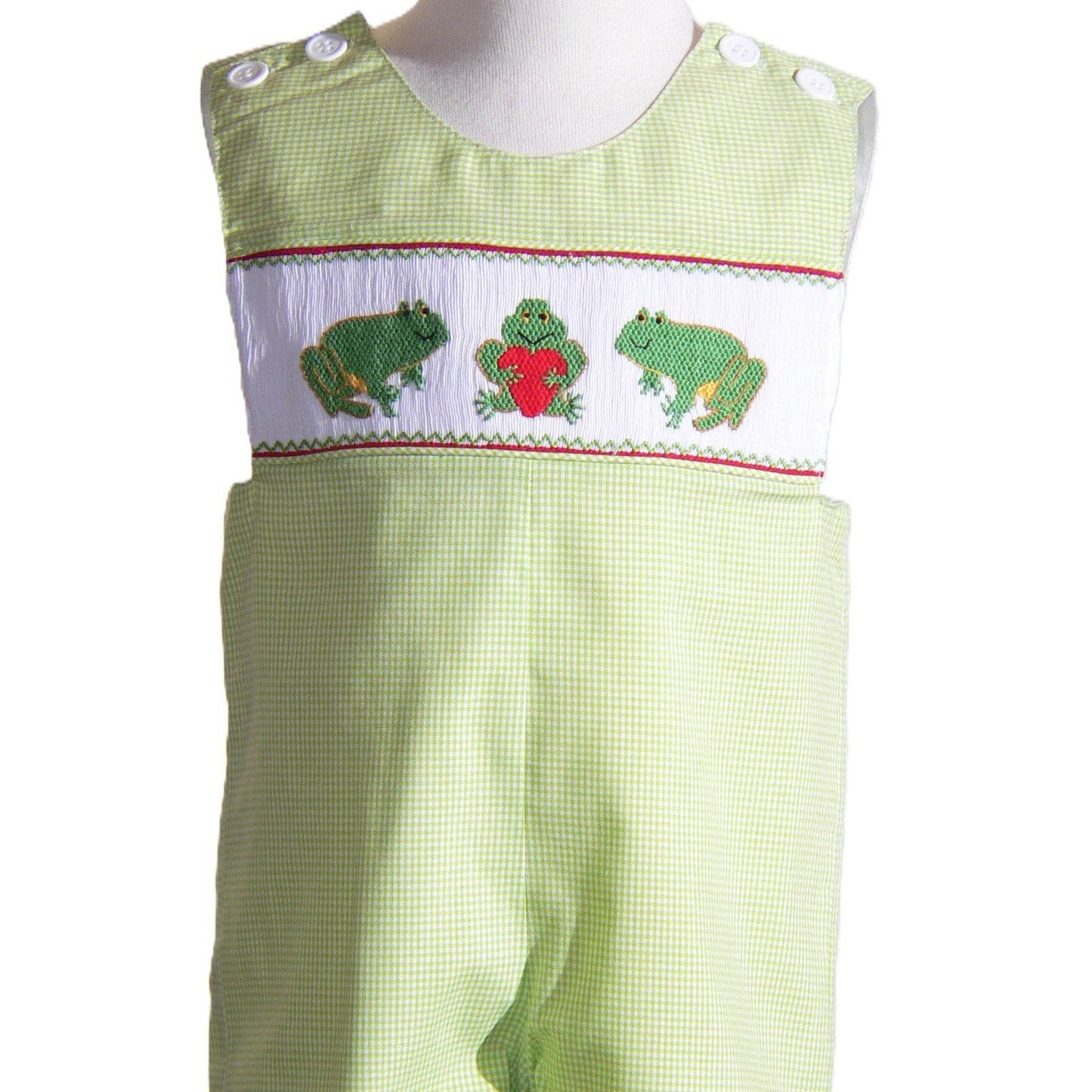 Green Frog with Heart Smocked Boy Shortall