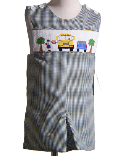 Green Gingham Boy Jon Jon featuring SCHOOL BUS Smocked