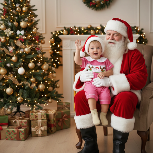 Red Gingham Boy Romper With SANTA & RUDOLPH Smocked