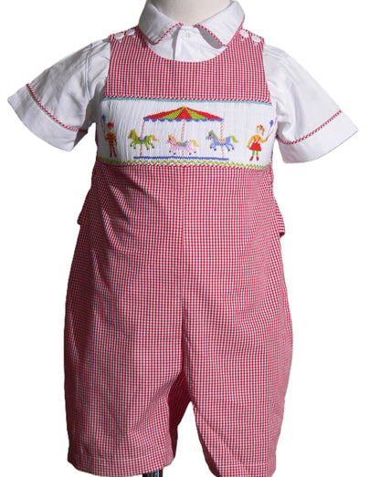 Red Gingham Boy Jon Jon featuring CARROUSEL Smocked