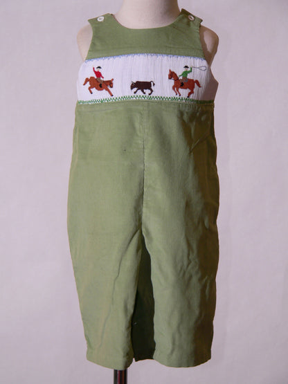 Sage Green Corduroy Rodeo Rider Smocked Boy Long Overall