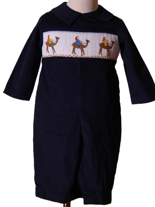 Navy Corduroy Three Kings Smocked Boy Long Overall