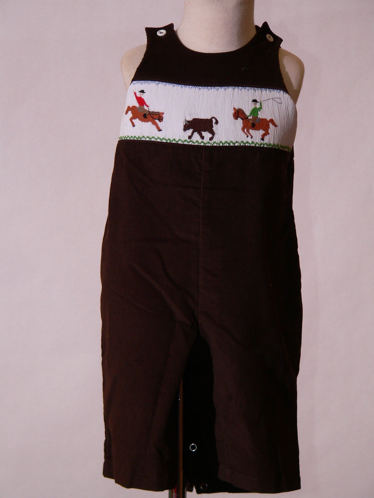 Brown Corduroy Rodeo Rider Smocked Boy Long Overall