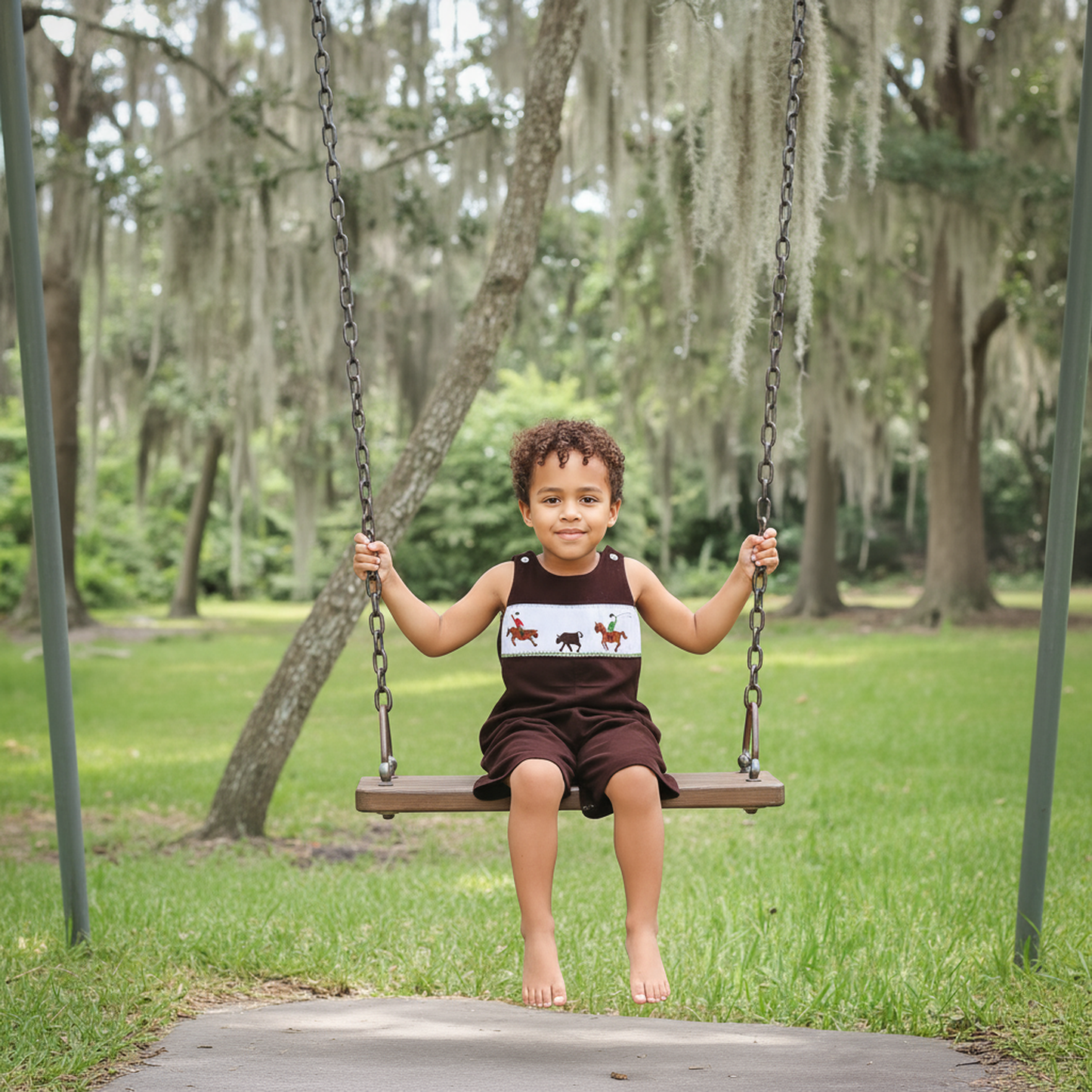 Brown Corduroy Rodeo Rider Smocked Boy Long Overall