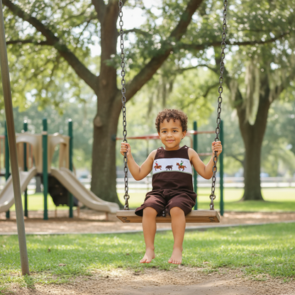 Brown Corduroy Rodeo Rider Smocked Boy Long Overall