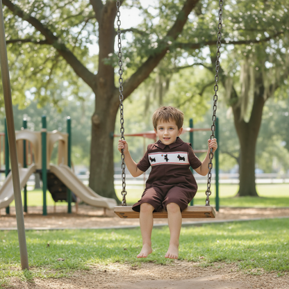Brown Corduroy Dog Smocked Boy Long Overall