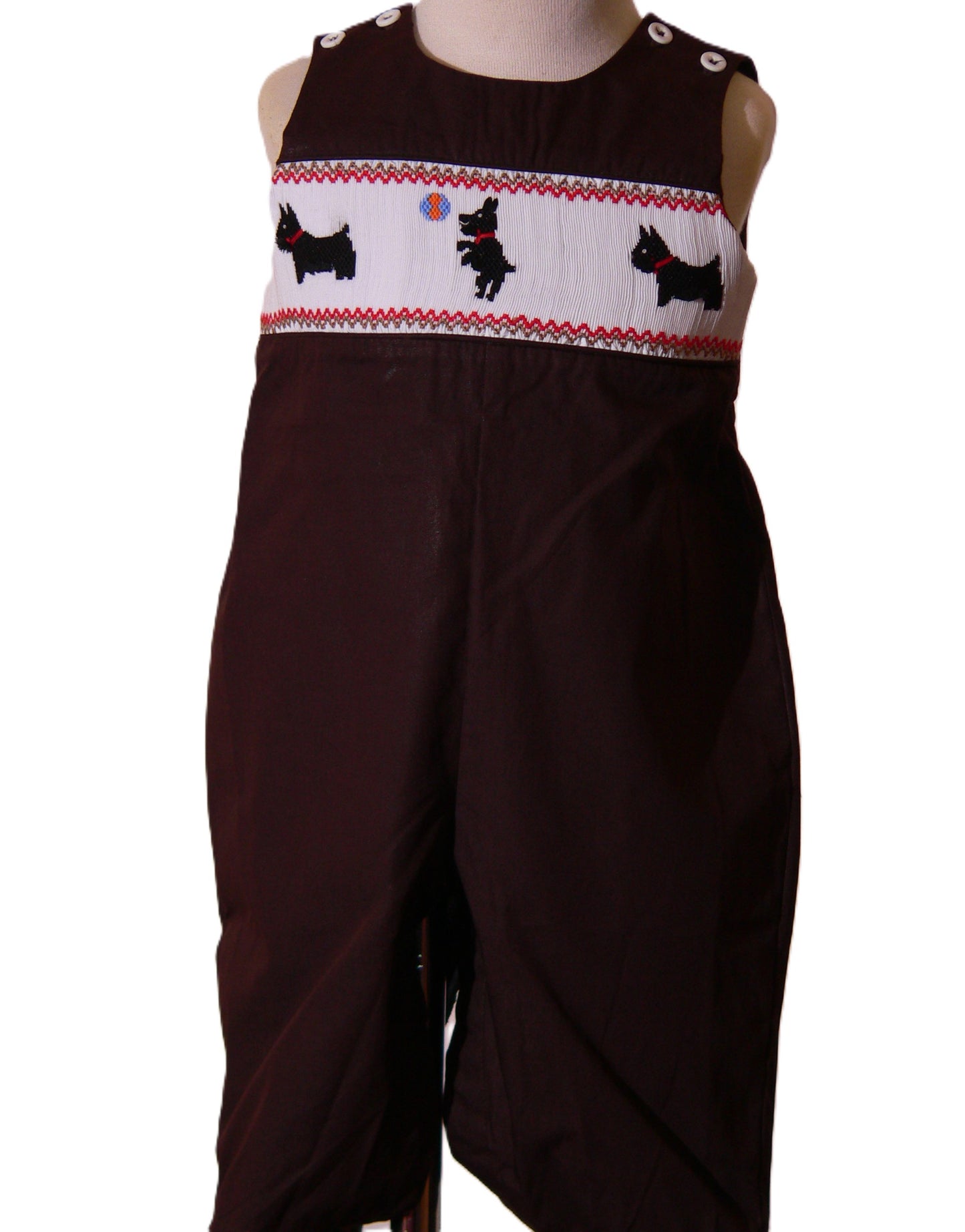 Brown Dog Smocked Boy Long Overall