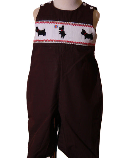 Brown Dog Smocked Boy Long Overall