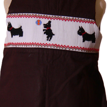 Brown Dog Smocked Boy Long Overall
