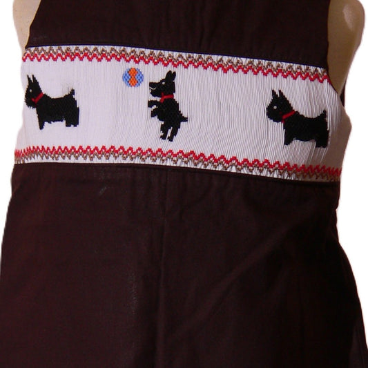 Brown Dog Smocked Boy Long Overall