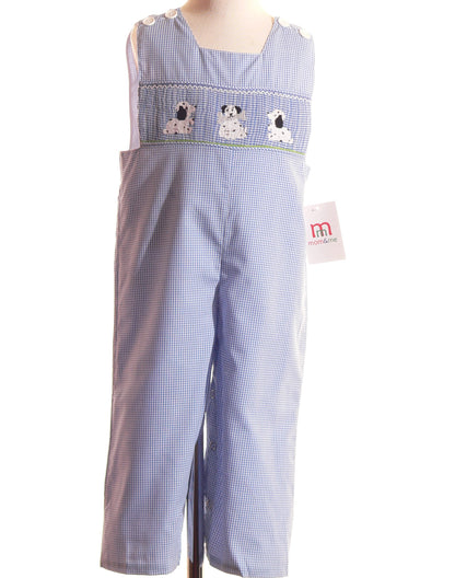 Blue Gingham PUPPIES Smocked Long Jon Jon