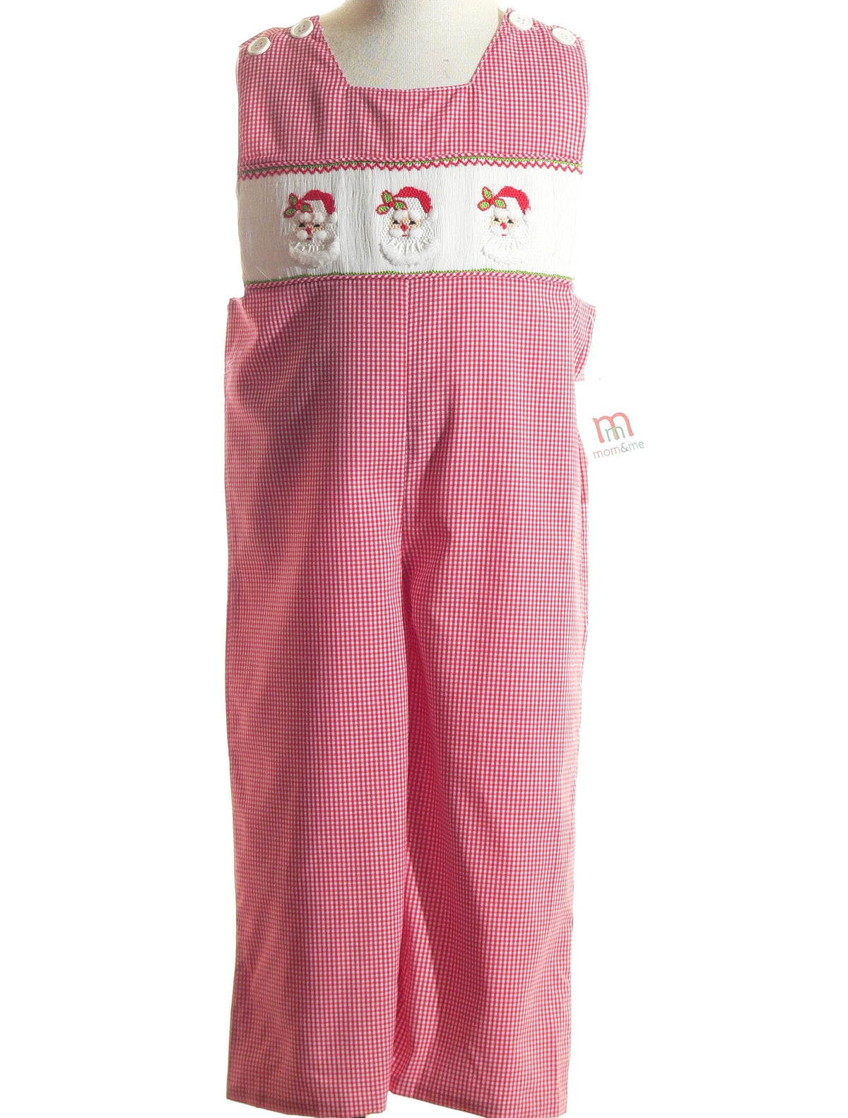 Red Gingham Boy Longall Smocked With SANTA FACES