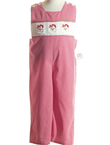 Red Gingham Boy Longall Smocked With SANTA FACES