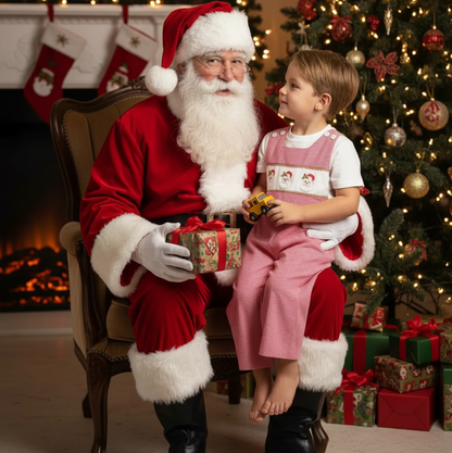 Red Gingham Boy Longall Smocked With SANTA FACES