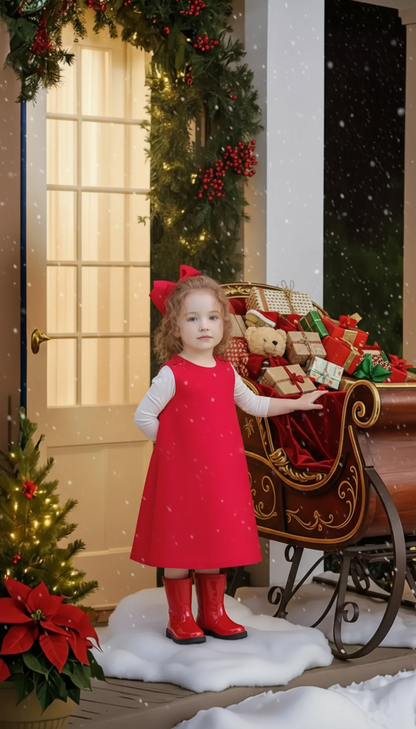 Red Corduroy Girl A-line Dress