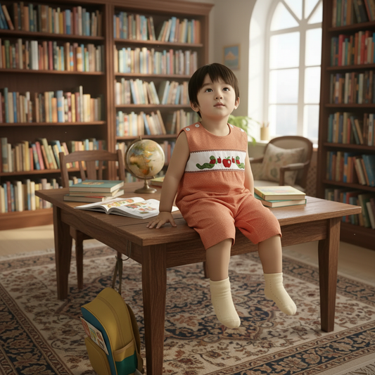 Orange Gingham Boy Jon Jon featuring BOOKWORM Smocked
