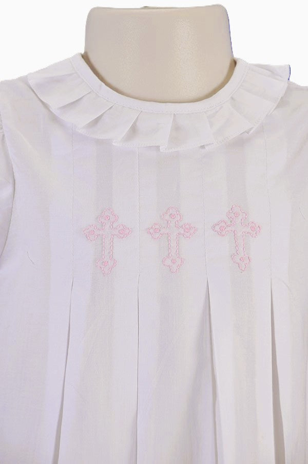White Cross Hand-Embroidered With Pleated Collar Dress