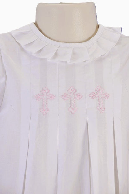 White Cross Hand-Embroidered With Pleated Collar Dress