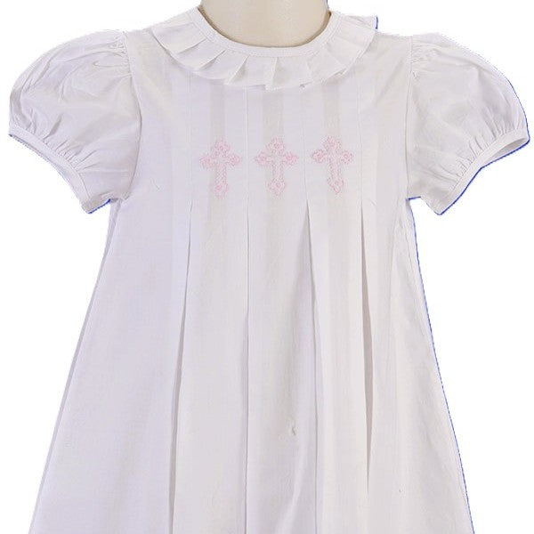 White Cross Hand-Embroidered With Pleated Collar Dress