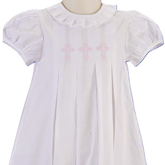 White Cross Hand-Embroidered With Pleated Collar Dress