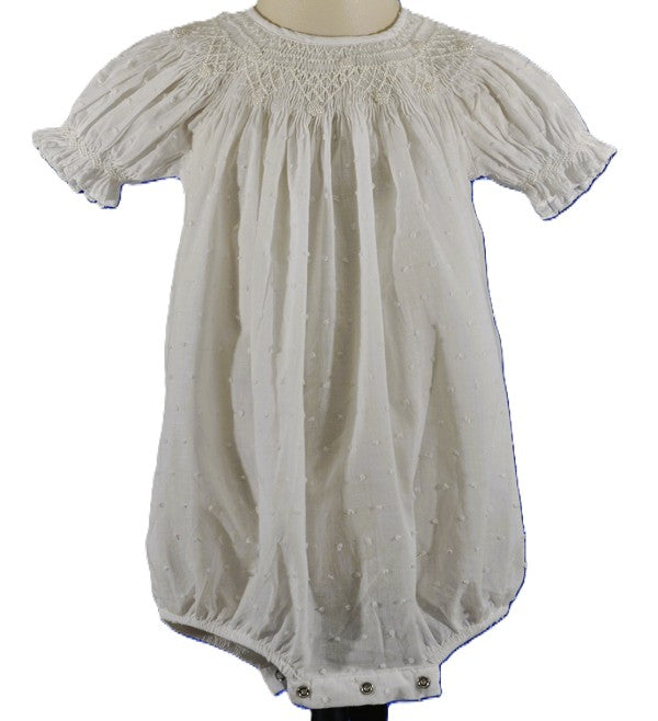 White Swiss Dot Geo Pearl Smocked Short Sleeve Bubble