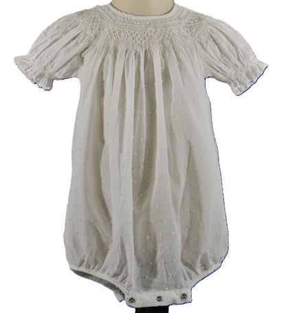 White Swiss Dot Geo Pearl Smocked Short Sleeve Bubble
