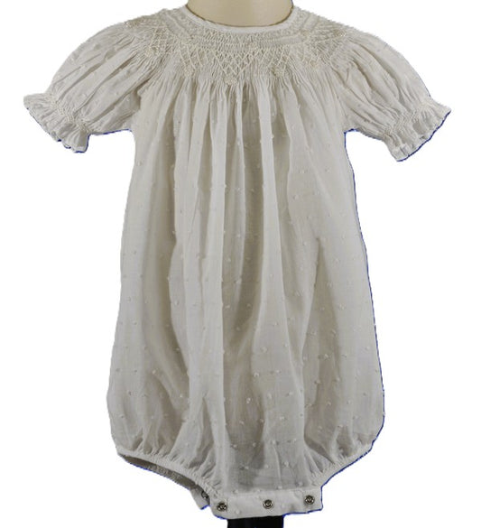 White Swiss Dot Geo Pearl Smocked Short Sleeve Bubble