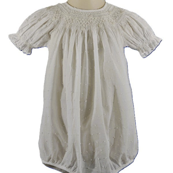 White Swiss Dot Geo Pearl Smocked Short Sleeve Bubble
