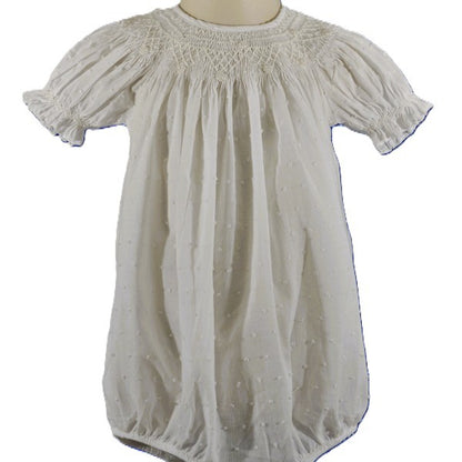 White Swiss Dot Geo Pearl Smocked Short Sleeve Bubble