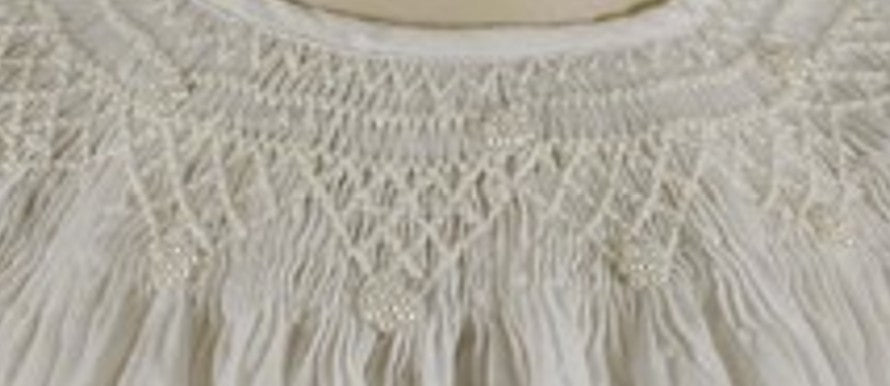 White Swiss Dot Geo Pearl Smocked Short Sleeve Bubble