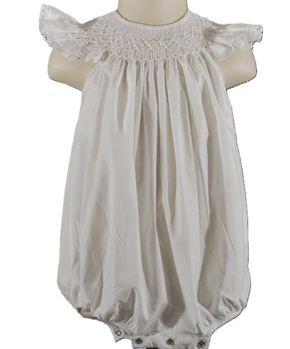 White Geo Pearl Smocked Short Sleeve Bubble