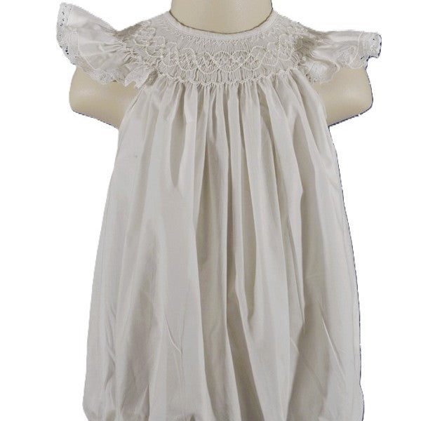 White Geo Pearl Smocked Short Sleeve Bubble