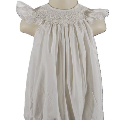 White Geo Pearl Smocked Short Sleeve Bubble