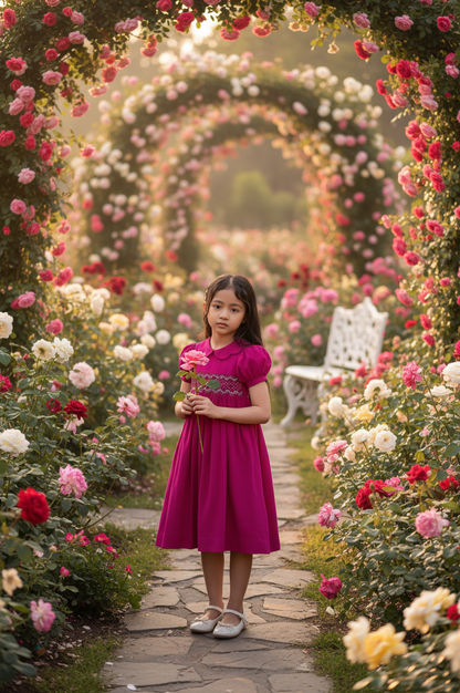 Pink Corduroy Geo Smocked With Roses Short Sleeve Bishop Dress