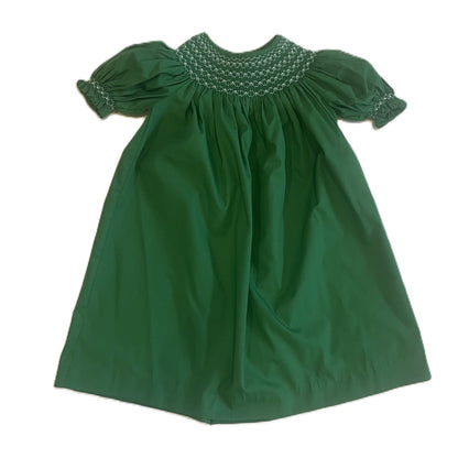 Green Geometric Smocked Short Sleeve Dress