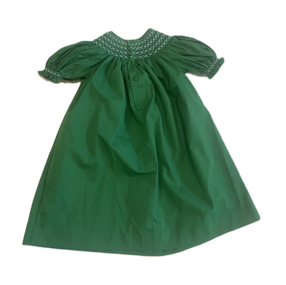 Green Geometric Smocked Short Sleeve Dress